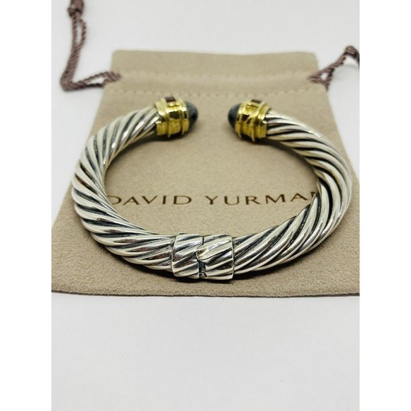 David Yurman 9.5mm Cable Hematite Pink Tourmaline L14K Gold Hinged  Bracelet 7” - Picture 5 of 9
